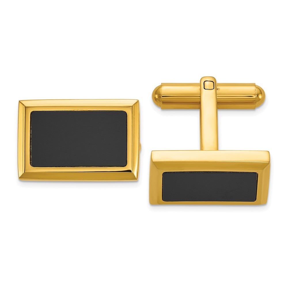 Chisel Stainless Steel Polished Yellow IP - Plated with Black Epoxy Inlay Rectangle Cuff Links - JewelryAffairs