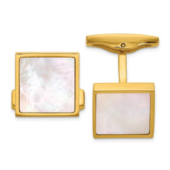 Chisel Stainless Steel Polished Yellow IP - Plated with Mother of Pearl Inlay Cuff Links - JewelryAffairs