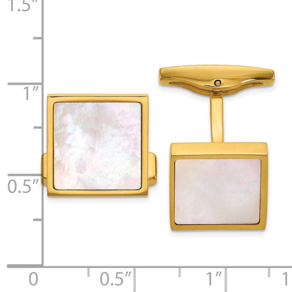 Chisel Stainless Steel Polished Yellow IP - Plated with Mother of Pearl Inlay Cuff Links - JewelryAffairs