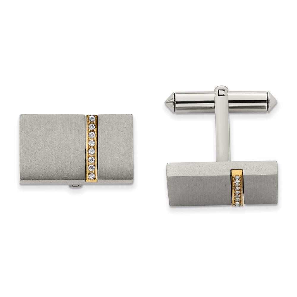 Chisel Titanium Brushed Yellow IP - Plated with CZ Rectangular Cuff Links - JewelryAffairs