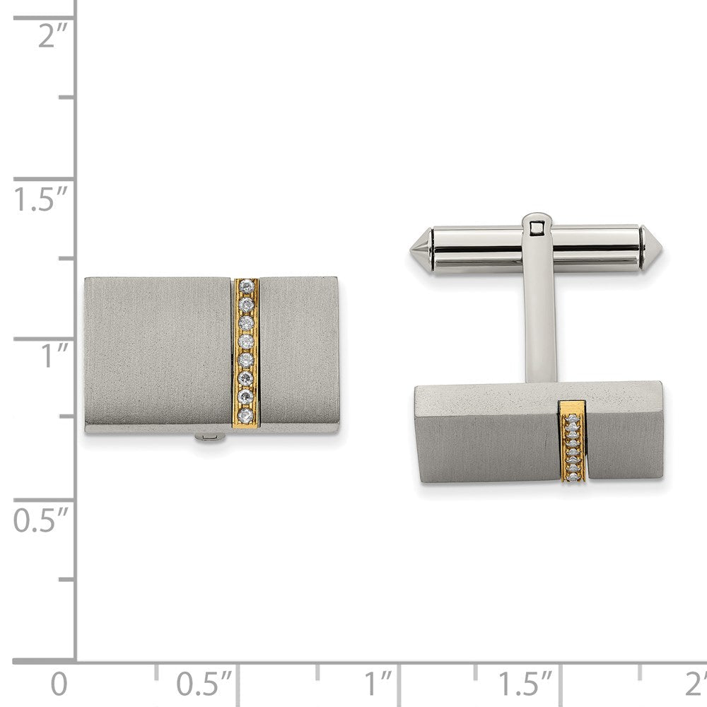 Chisel Titanium Brushed Yellow IP - Plated with CZ Rectangular Cuff Links - JewelryAffairs