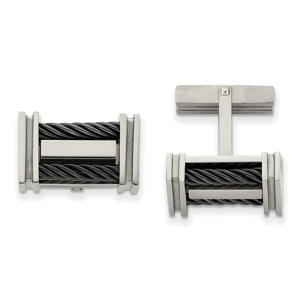 Chisel Titanium Polished Black IP - Plated Wire Cuff Links - JewelryAffairs