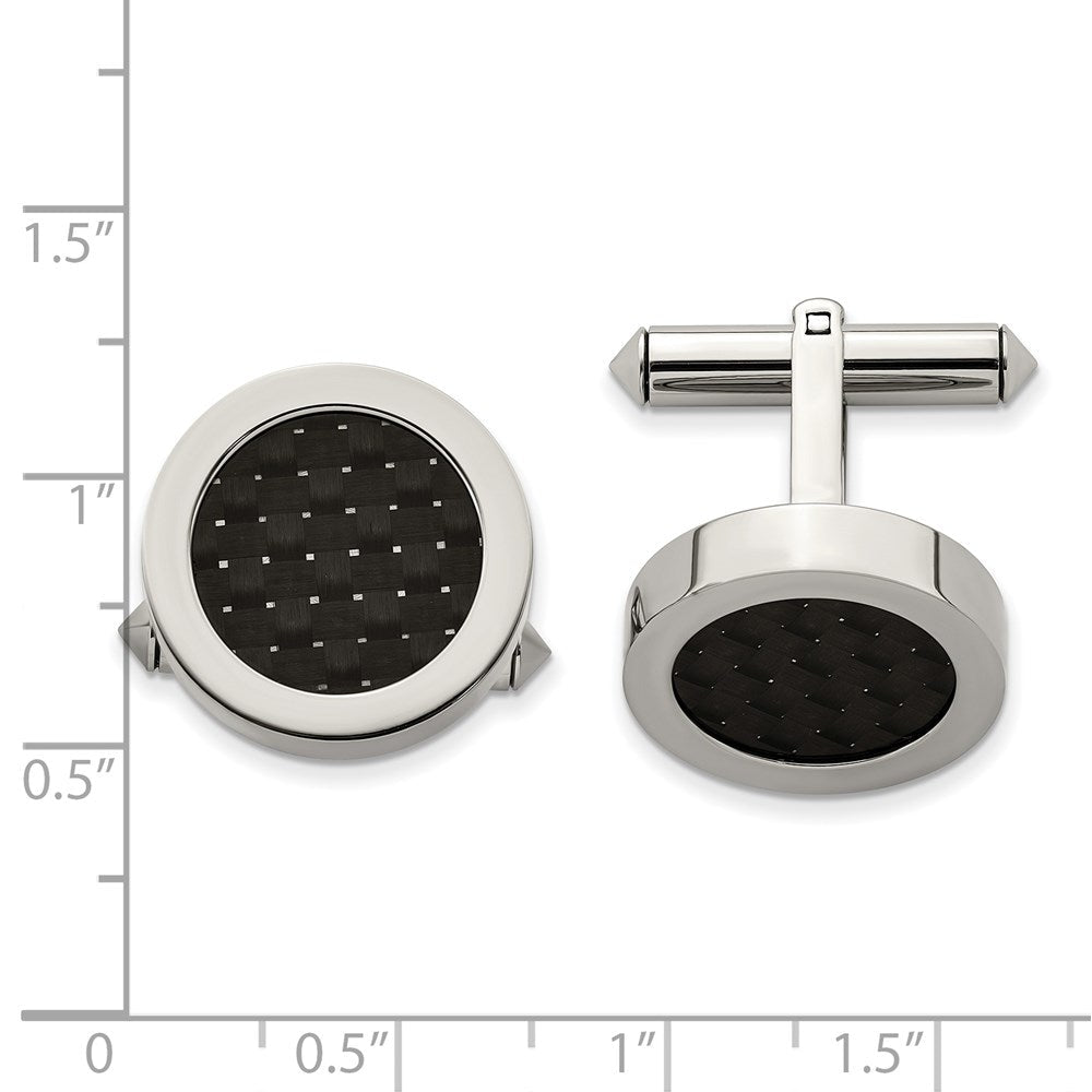 Chsisel Titanium Polished with Black Carbon Fiber Inlay Cuff Links - JewelryAffairs