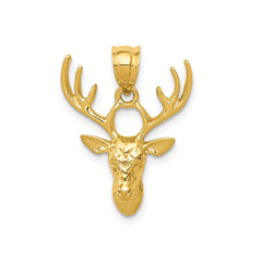 14k Yellow Gold Polished Deer Head Pendant, 23x18mm