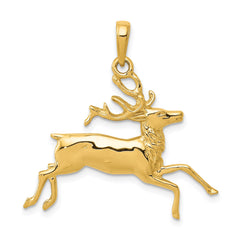 14k Yellow Gold Polished Running Deer Pendant, 29x29mm