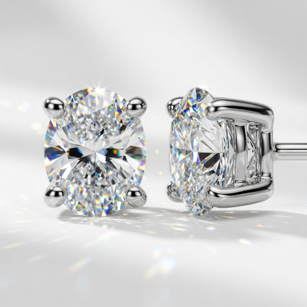 14k White Gold Lab Grown Diamond VS/SI+ G+ Oval Four Prong Stud Earrings