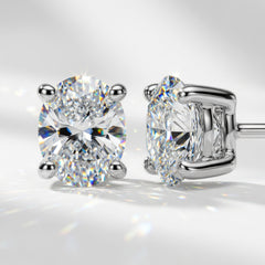 14k White Gold Lab Grown Diamond VS/SI+ G+ Oval Four Prong Stud Earrings