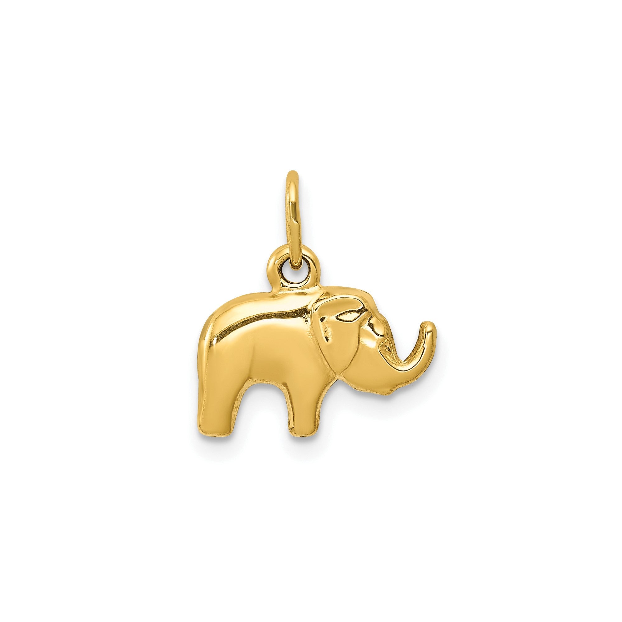 14K Yellow Gold Elephant Charm Pendant, Small Animal Jewelry, 15x13mm