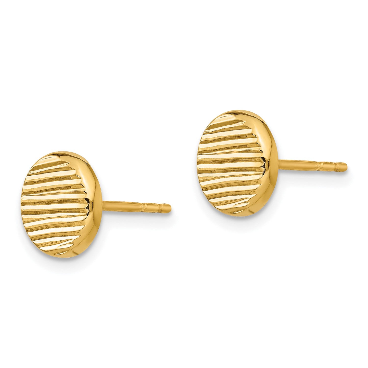 14K Yellow Gold and Textured Round Disc Post Stud Earrings, 9mm fine designer jewelry for men and women