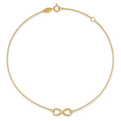 14k Real Solid Gold High Polished Infinity Charm Anklet, 9-10 in Adjustable fine designer jewelry for men and women