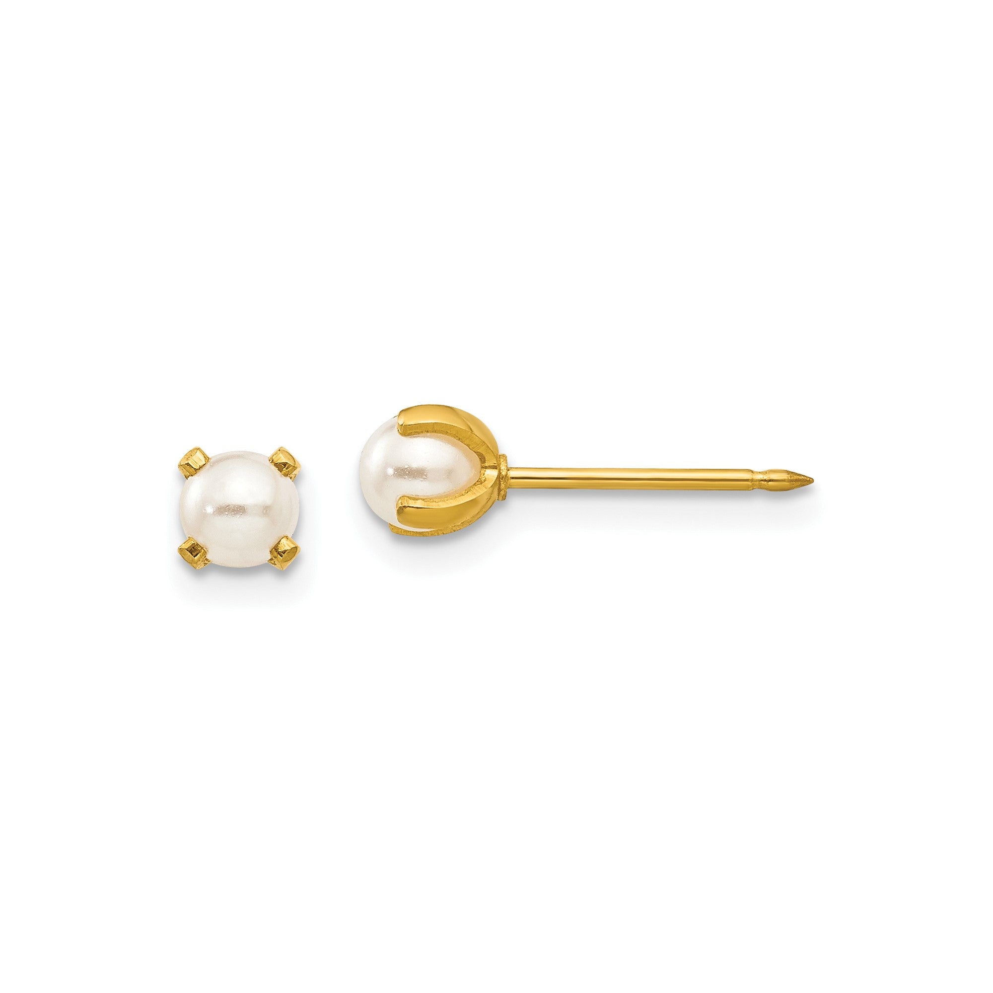 24k Gold Plated Sterling Silver Inverness 4mm Simulated Pearl Stud Earrings fine designer jewelry for men and women