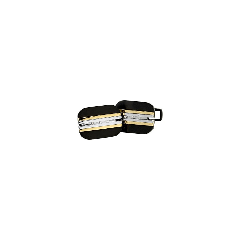 IBGoodman Stainless Steel Black and Yellow IP - Plated with Crystal Cuff Links - JewelryAffairs