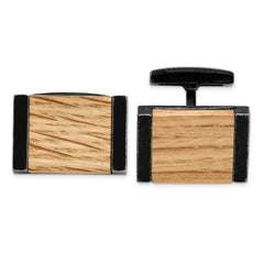 IBGoodman Stainless Steel Black IP - Plated Bourbon Barrel Wood Cuff Links - JewelryAffairs