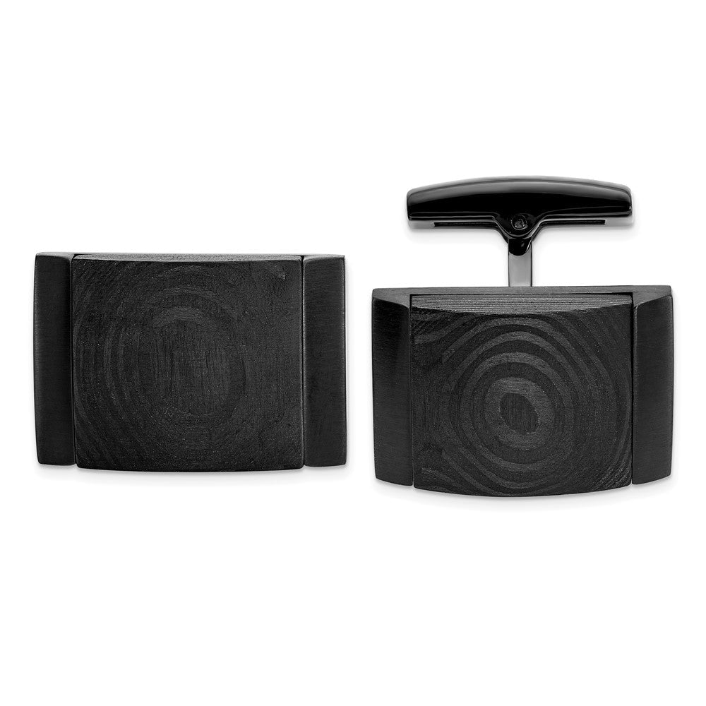 IBGoodman Stainless Steel Black IP - Plated Solid Black Carbon Fiber Cuff Links - JewelryAffairs