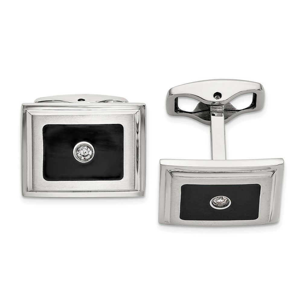 IBGoodman Stainless Steel Brushed Black Enameled Center with .06 carat A Quality Diamond Cuff Links - JewelryAffairs