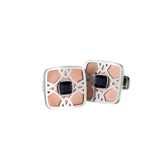 IBGoodman Stainless Steel Rose IP - Plated Satin Finish with Black Glass Cuff Links - JewelryAffairs
