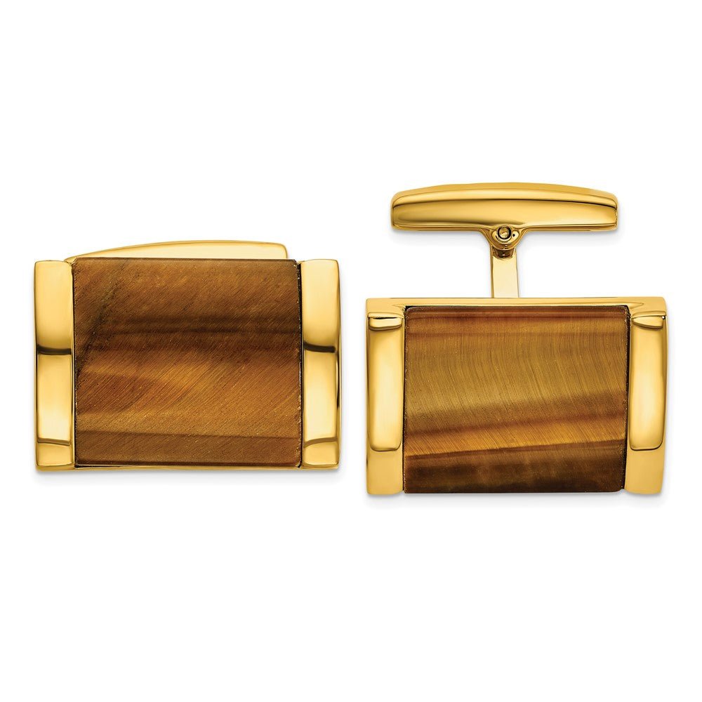 IBGoodman Stainless Steel Yellow IP - Plated Tiger's Eye Cuff Links - JewelryAffairs