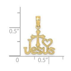 Jesus Cross and Heart Religious Pendant, 10K Yellow Gold, 17x14mm - JewelryAffairs