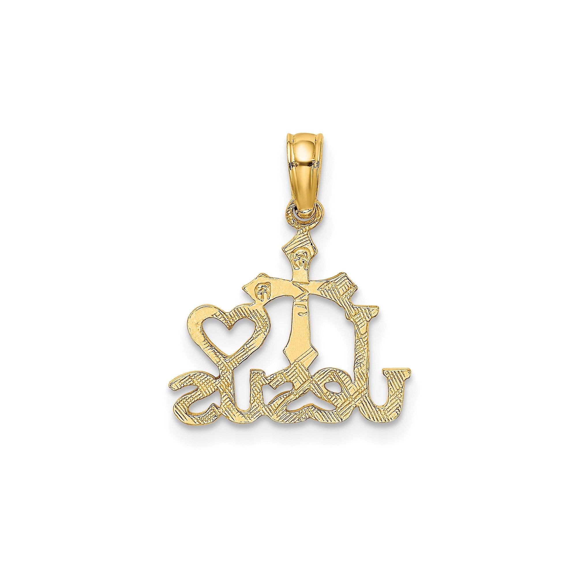 Jesus Cross and Heart Religious Pendant, 10K Yellow Gold, 17x14mm - JewelryAffairs