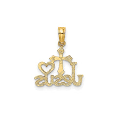 Jesus Cross and Heart Religious Pendant, 10K Yellow Gold, 17x14mm - JewelryAffairs