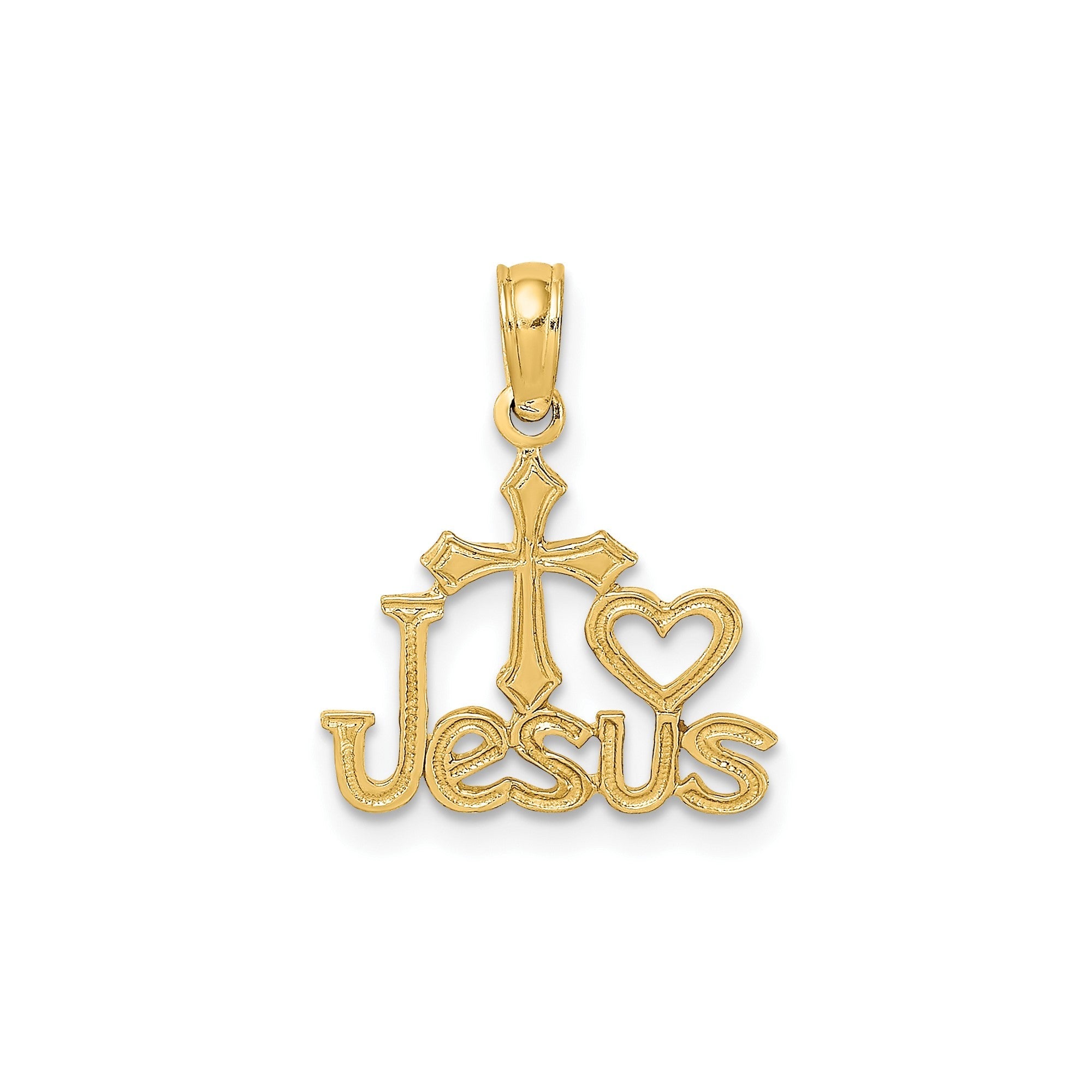 Jesus Cross and Heart Religious Pendant, 10K Yellow Gold, 17x14mm - JewelryAffairs