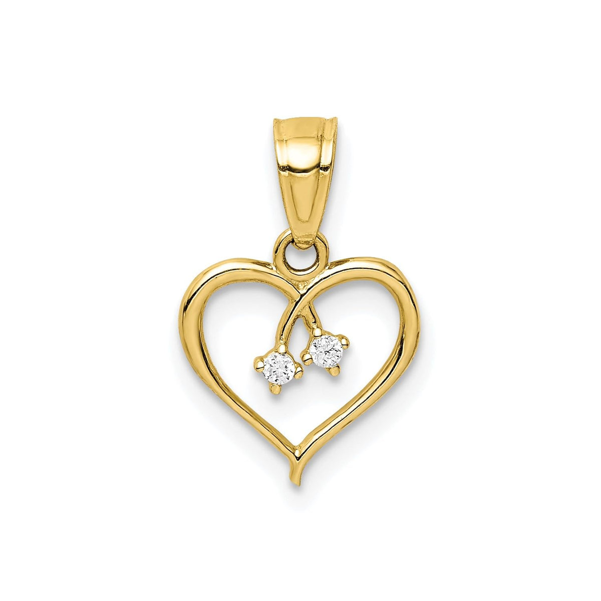 Jewelry Affairs 10K Yellow Gold CZ Heart Pendant Charm, 11x10mm - JewelryAffairs