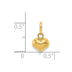 14K Yellow Gold 3-D Puffed Heart Charm Pendant, 12x7mm