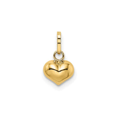 14K Yellow Gold 3-D Puffed Heart Charm Pendant, 12x7mm