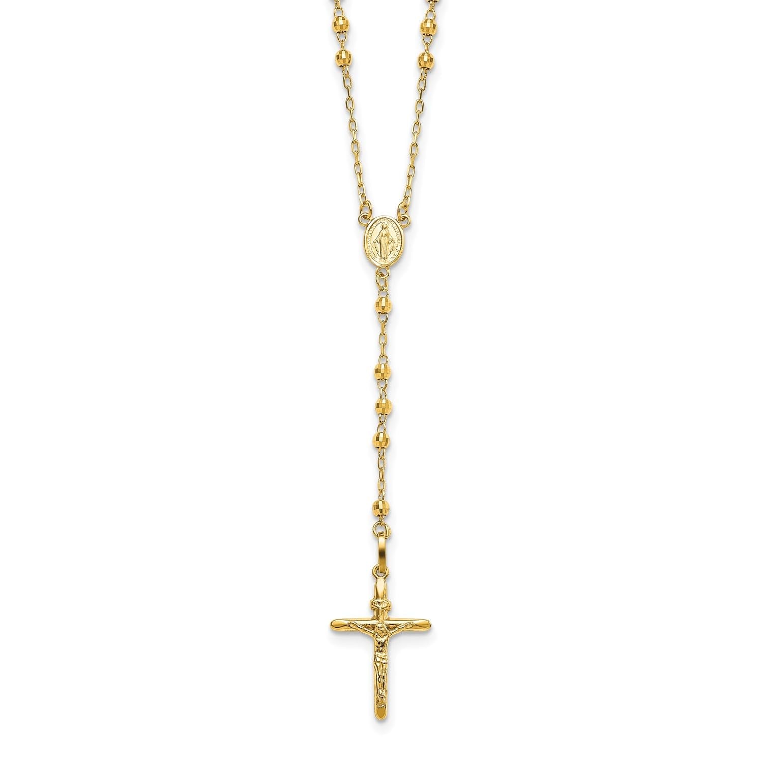 Jewelry Affairs 14K Yellow Gold Beaded Rosary Necklace with Crucifix, 24 - JewelryAffairs
