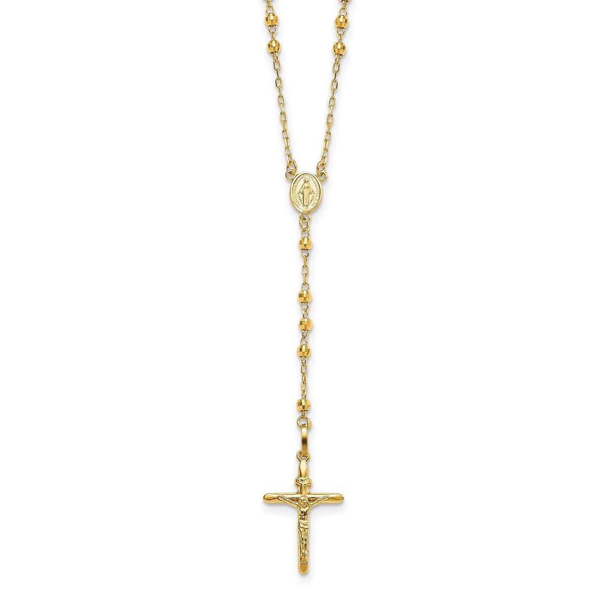 Jewelry Affairs 14K Yellow Gold Beaded Rosary Necklace with Crucifix, 24 - JewelryAffairs