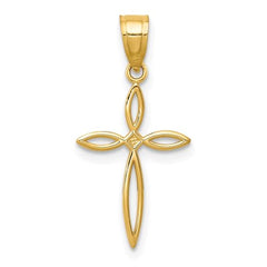 14K Yellow Gold Cross Pendant, Passion Design, 24x12mm