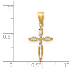 14K Yellow Gold Cross Pendant, Passion Design, 24x12mm