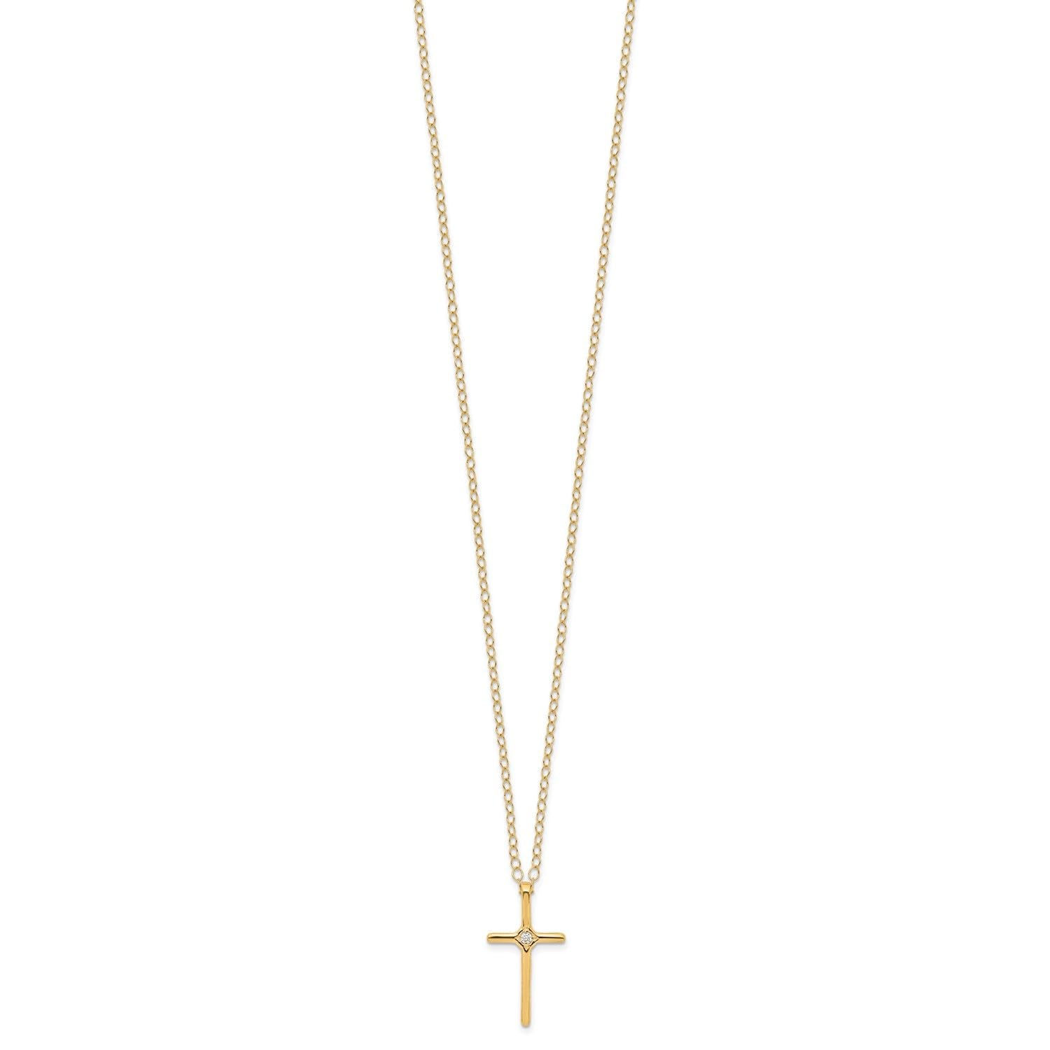 14k Yellow Gold Diamond Cross Pendant Necklace, 15 Inch Chain, 0.01ct