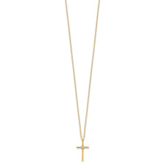 14k Yellow Gold Diamond Cross Pendant Necklace, 15 Inch Chain, 0.01ct