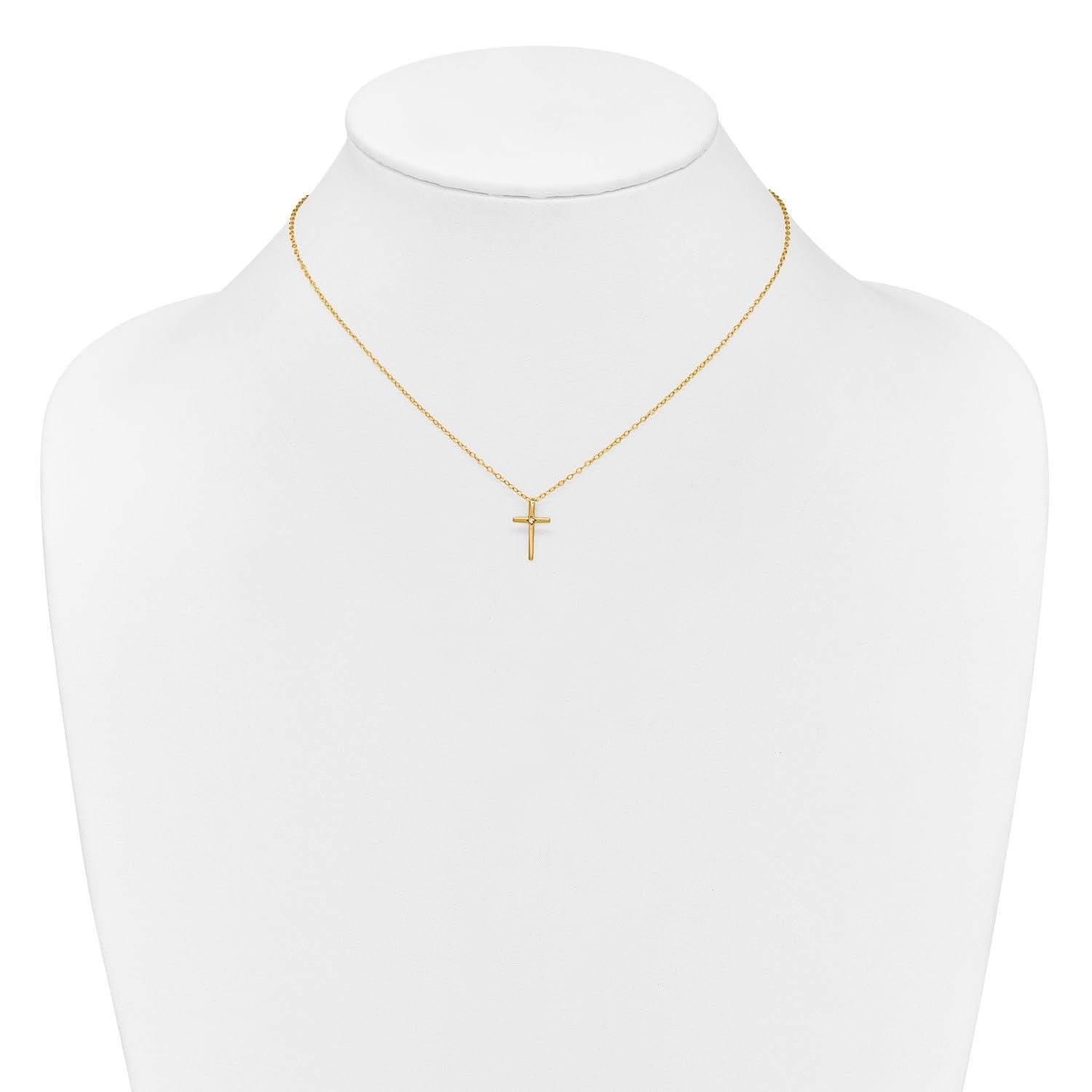 14k Yellow Gold Diamond Cross Pendant Necklace, 15 Inch Chain, 0.01ct