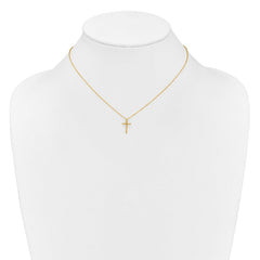 14k Yellow Gold Diamond Cross Pendant Necklace, 15 Inch Chain, 0.01ct
