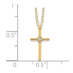 14k Yellow Gold Diamond Cross Pendant Necklace, 15 Inch Chain, 0.01ct