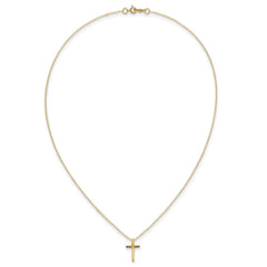 14k Yellow Gold Diamond Cross Pendant Necklace, 15 Inch Chain, 0.01ct