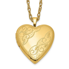 Jewelry Affairs 14k Yellow Gold Filled Engraved Heart Locket Chain Necklace, 18 Inch - JewelryAffairs