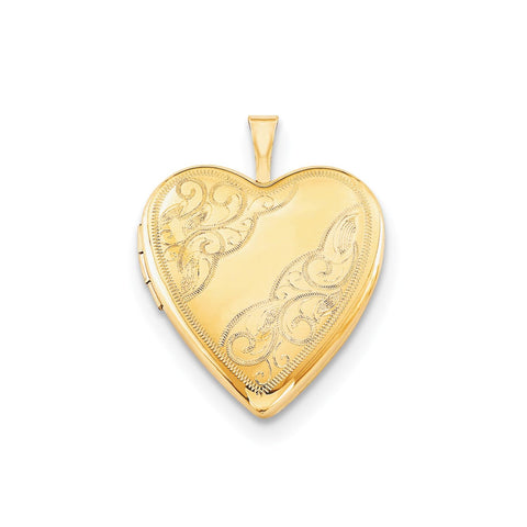 14k Yellow Gold Filled Engraved Heart Locket Chain Necklace, 18 Inch