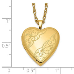 14k Yellow Gold Filled Engraved Heart Locket Chain Necklace, 18 Inch