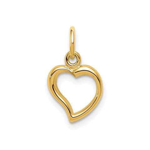 14K Yellow Gold Heart Pendant Charm, High Polished, 16x9mm