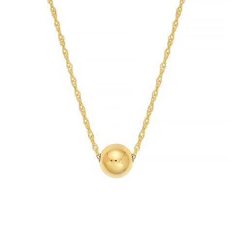 14k Yellow Gold Polished Puffy Ball Bead Slider Pendant Necklace