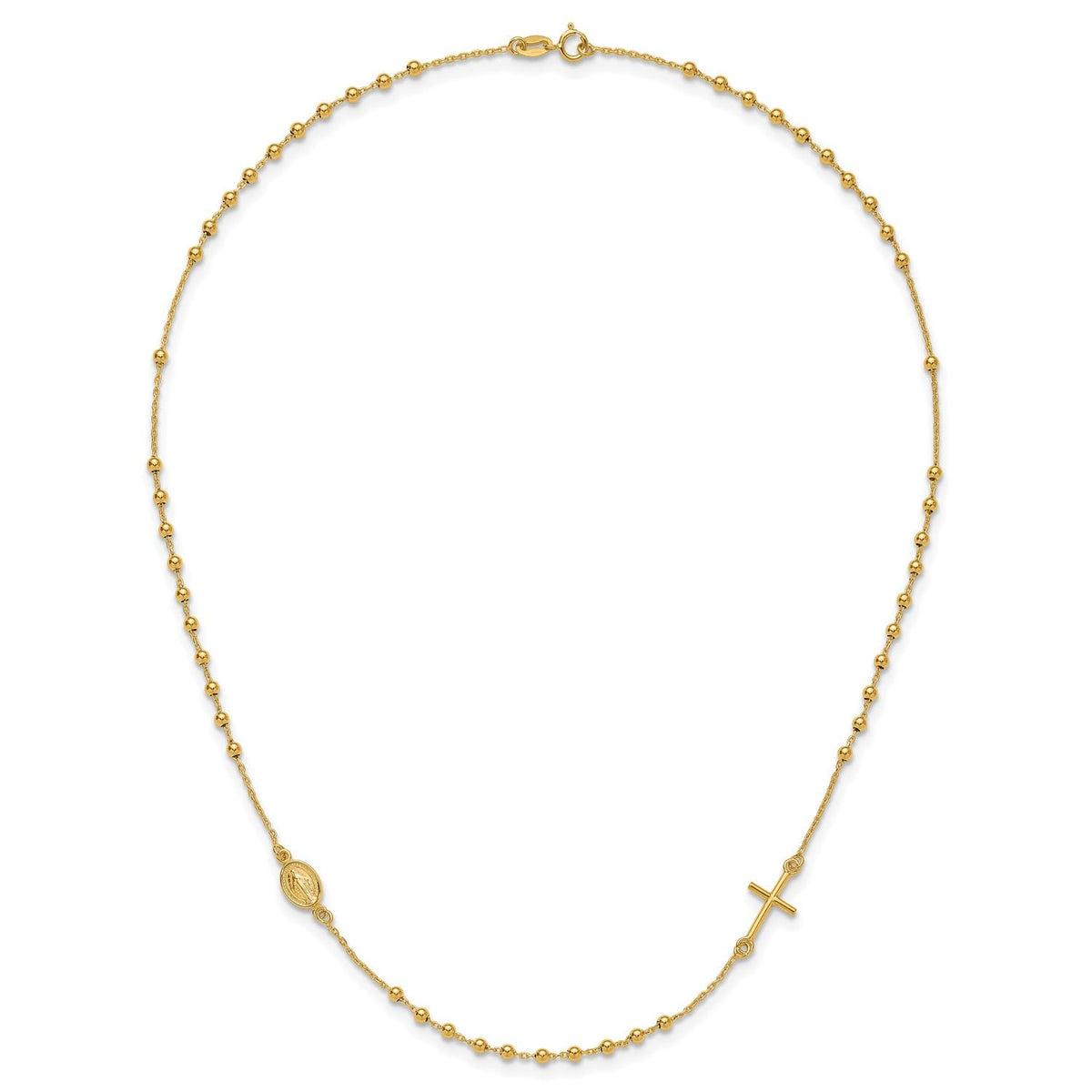 14K Yellow Gold Religious Rosary Necklace with Cross and Medallion, 16 inches