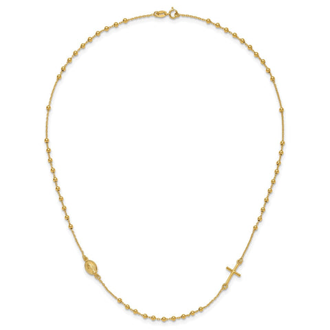 14K Yellow Gold Religious Rosary Necklace with Cross and Medallion, 16 inches