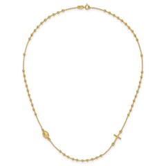14K Yellow Gold Religious Rosary Necklace with Cross and Medallion, 16 inches