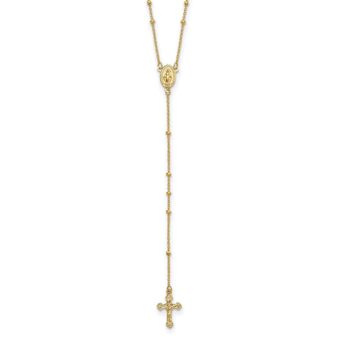 14K Yellow Gold Religious Rosary Y-Necklace with Cross and Beaded Chain, 19.5 Inches