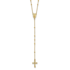 14K Yellow Gold Religious Rosary Y-Necklace with Cross and Beaded Chain, 19.5 Inches
