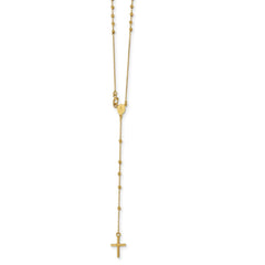 14K Yellow Gold Rosary Cross Pendant Necklace, Beaded Chain, 16.5 Inches