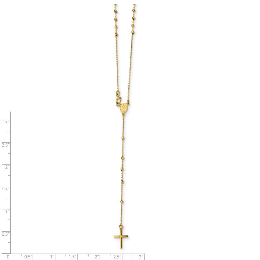 14K Yellow Gold Rosary Cross Pendant Necklace, Beaded Chain, 16.5 Inches